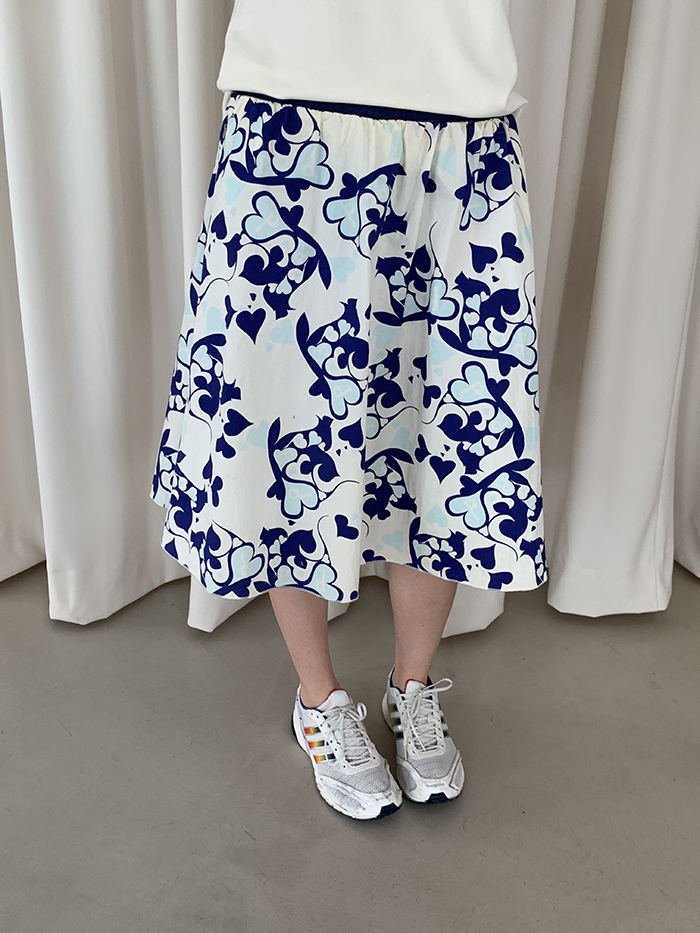 00's "Prada" flower cotton banding Skirt
