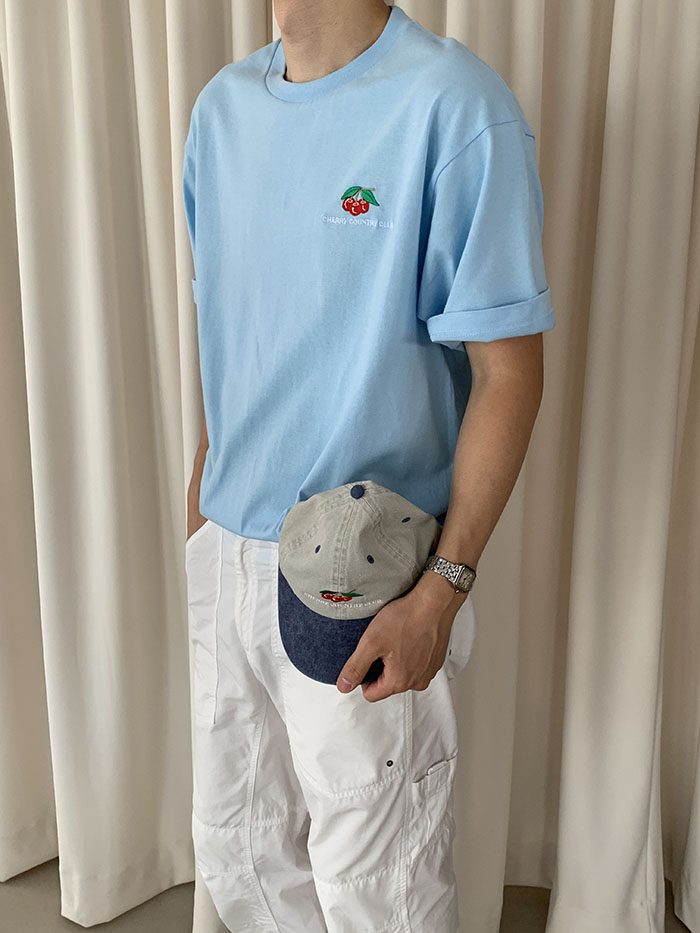 (new product) "Cherry Country Club" Embroidery T-shirt (Gray)