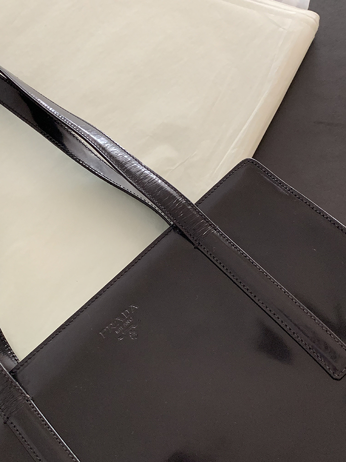 90's "PRADA" Leather Box Tote Bag (rare design) 복제