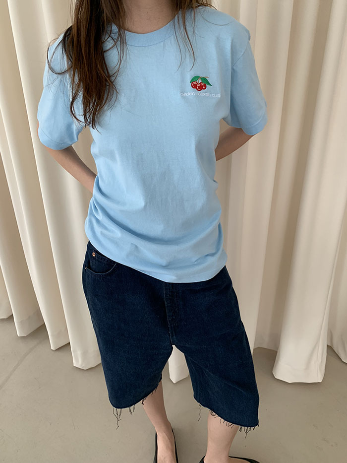 (new product) "Cherry Country Club" Embroidery T-shirt (Gray)