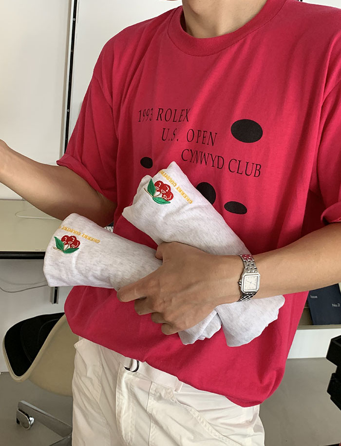 (new product) "Cherry Country Club" Embroidery T-shirt (Ash Gray)