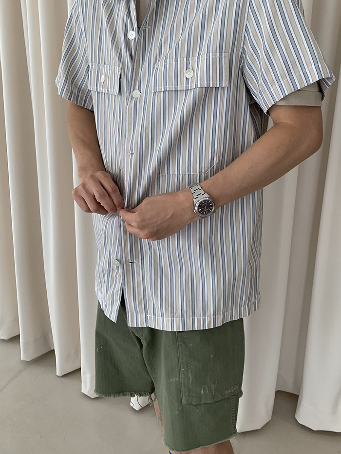 00's "PRADA" cotton pocket short Shirt