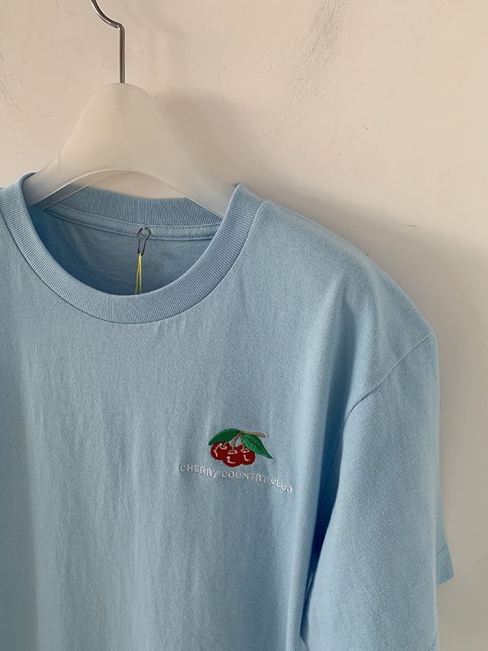 (new product) "Cherry Country Club" Embroidery T-shirt (Blue)
