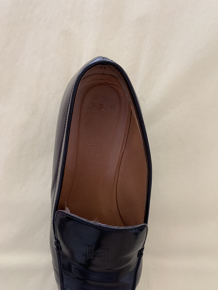 00s "Hermes" Logo Leather Loafer Shoes