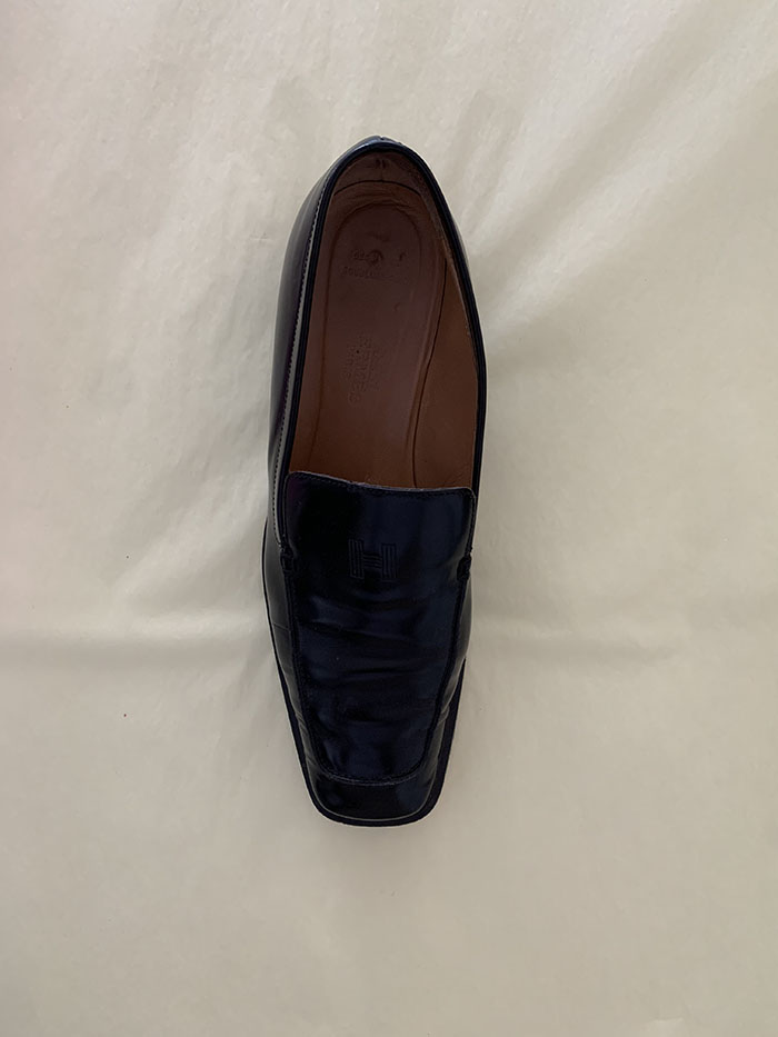 00s "Hermes" Logo Leather Loafer Shoes
