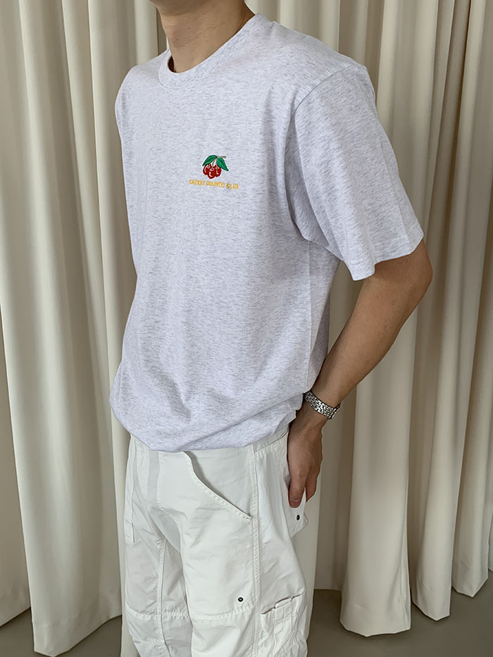(new product) "Cherry Country Club" Embroidery T-shirt (Gray)