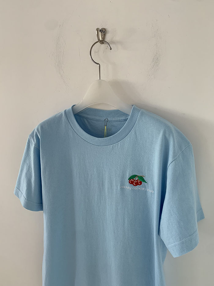 (new product) "Cherry Country Club" Embroidery T-shirt (Blue)