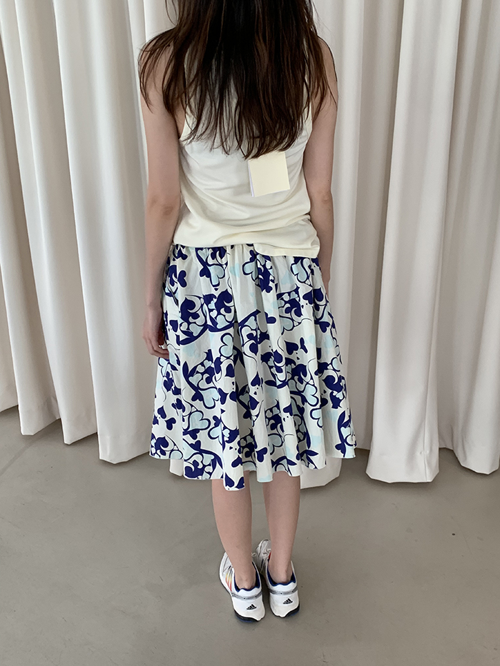 00's "Prada" flower cotton banding Skirt