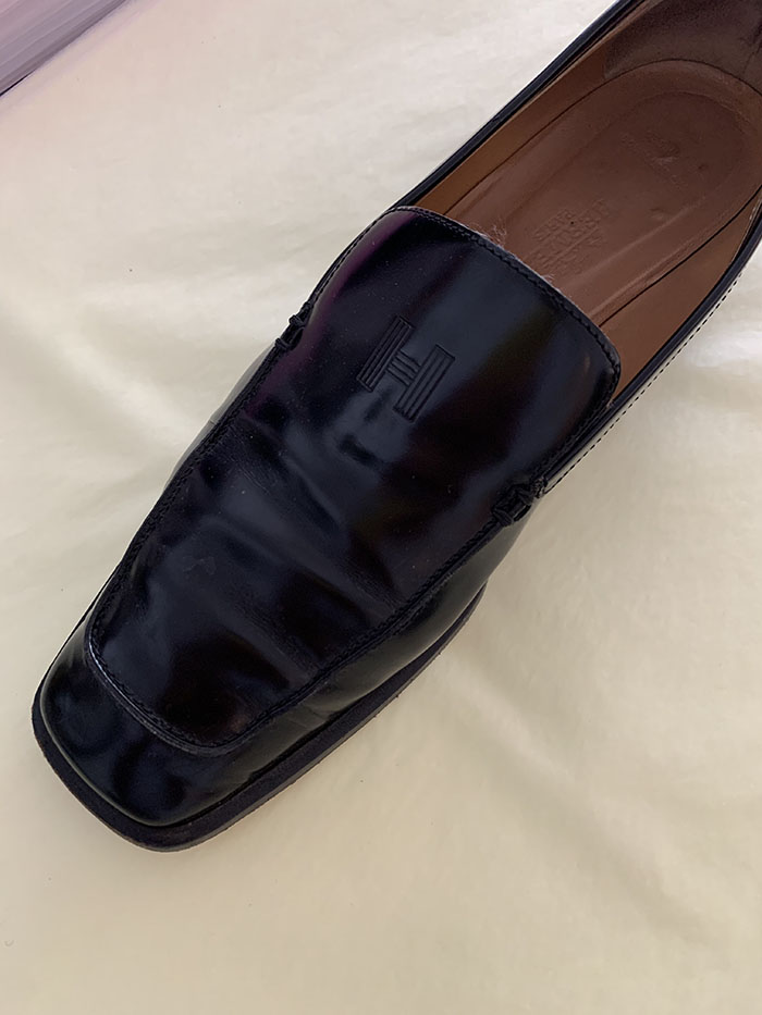 00s "Hermes" Logo Leather Loafer Shoes
