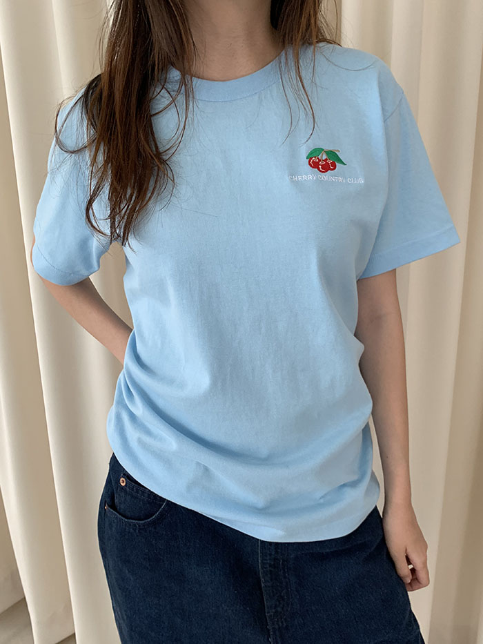 (new product) "Cherry Country Club" Embroidery T-shirt (Gray)
