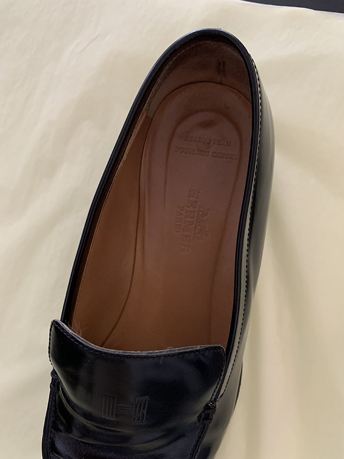 00s "Hermes" Logo Leather Loafer Shoes