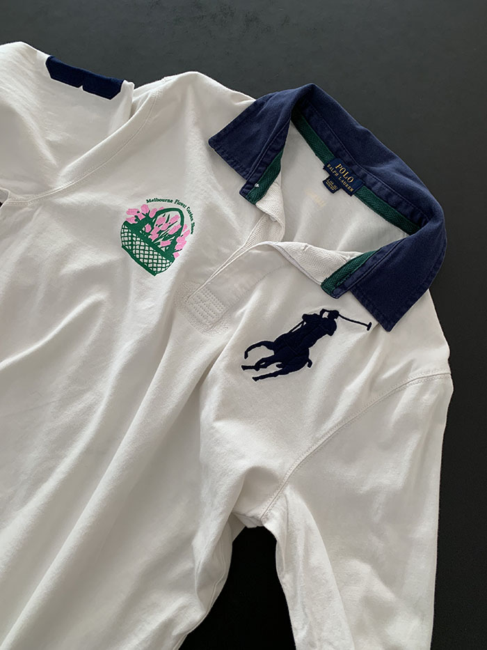 Vintage "Melbourne Flower Gaarden Show" by Polo Ralph Lauren Rugby" Pique Shirt 복제