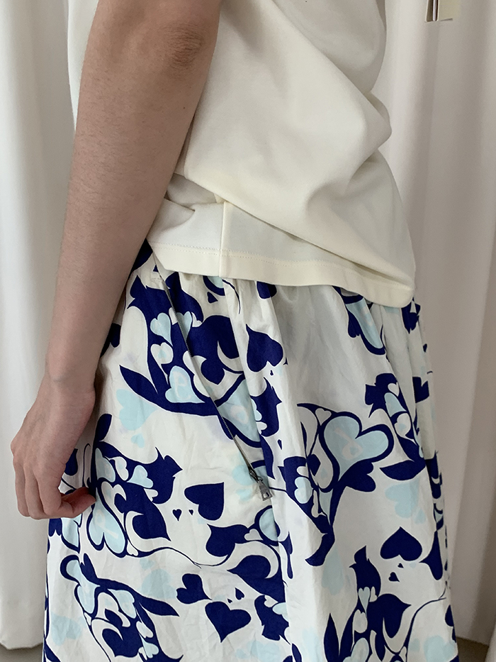 00's "Prada" flower cotton banding Skirt