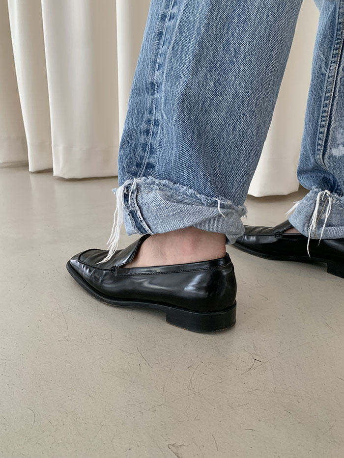 00s "Hermes" Logo Leather Loafer Shoes