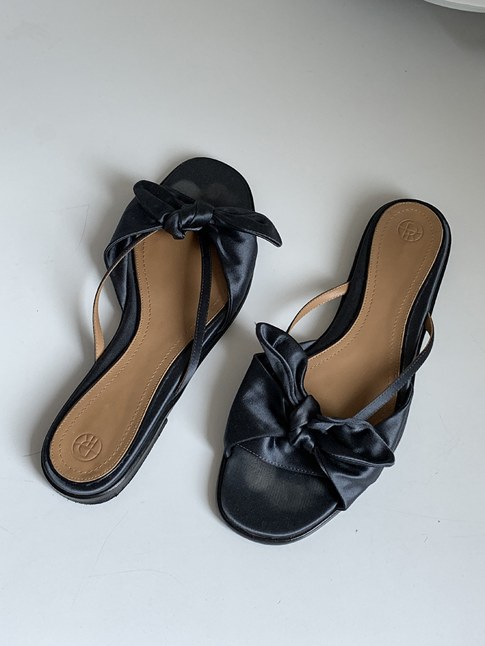 THE ROW April Bow Satin Slide Sandals lilisun