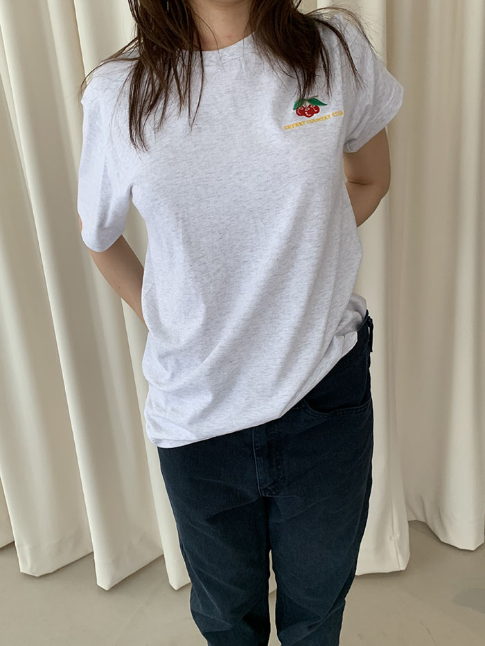 (new product) "Cherry Country Club" Embroidery T-shirt (Gray)