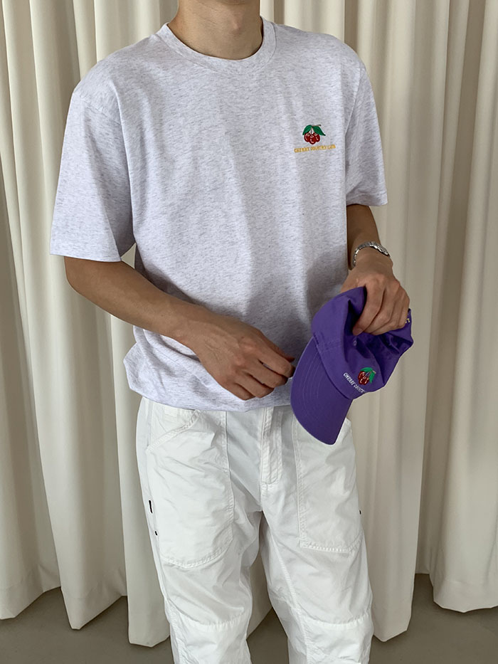 (new product) "Cherry Country Club" Embroidery T-shirt (Gray)