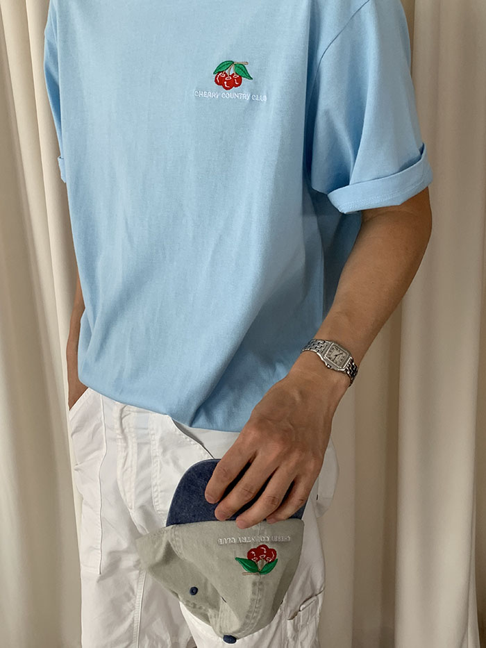 (new product) "Cherry Country Club" Embroidery T-shirt (Gray)