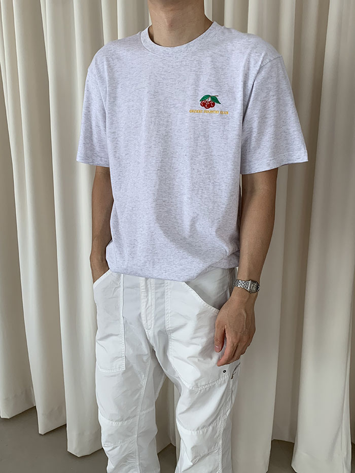 (new product) "Cherry Country Club" Embroidery T-shirt (Gray)