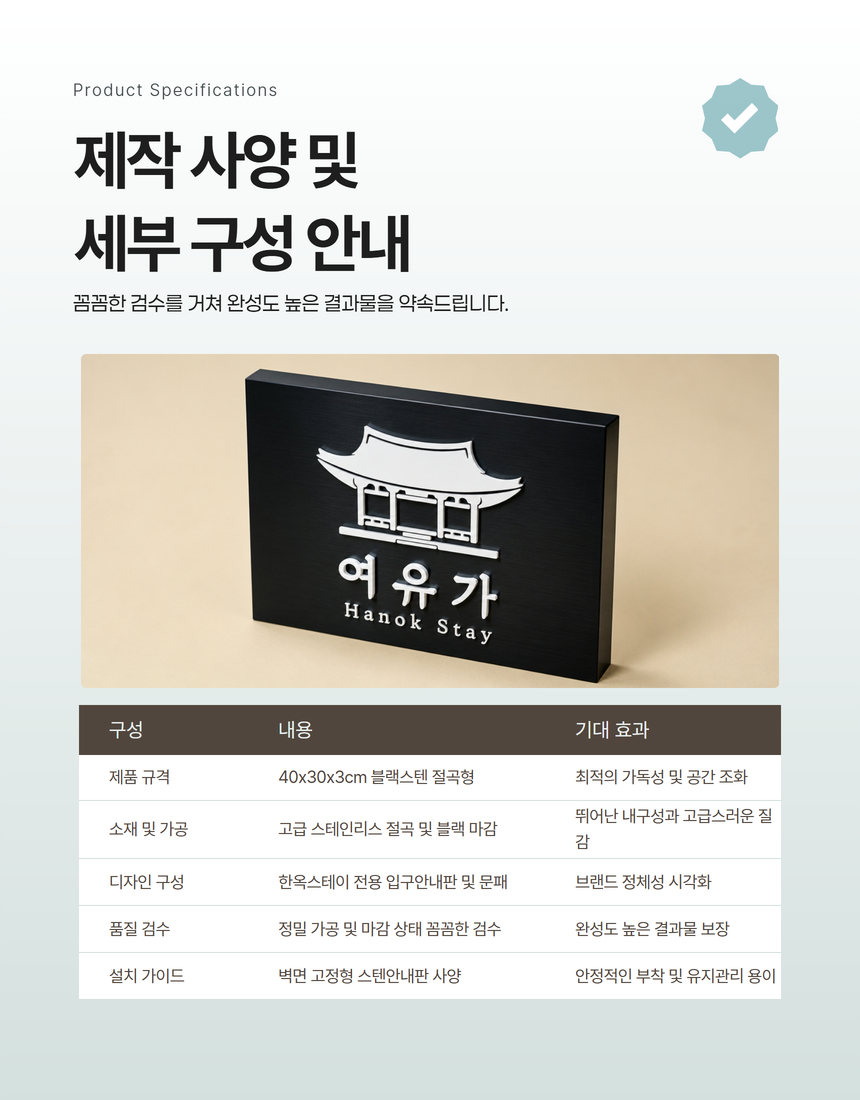 블랙스텐현판 Size40x30cm 금속절곡형 입체로고 한옥스테이 입구안내판 간판문패 디자인현판 0272