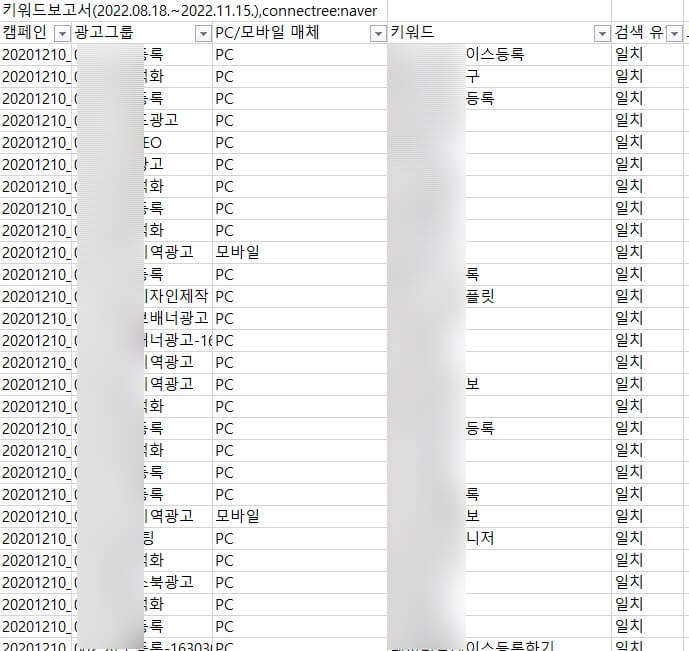 키워드광고로 사용할 키워드리스트 엑셀표