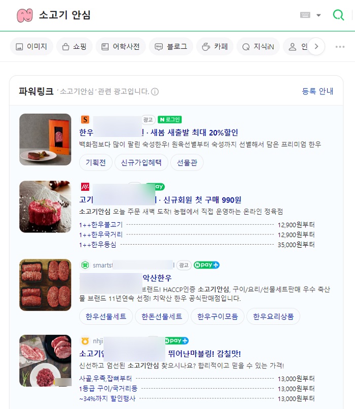 파워링크 광고 노출 예시