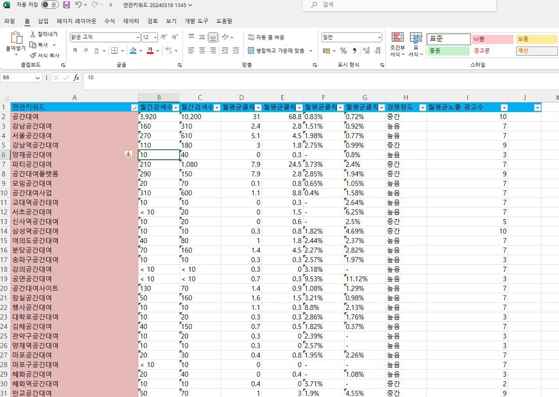키워드 추출 필터링설정