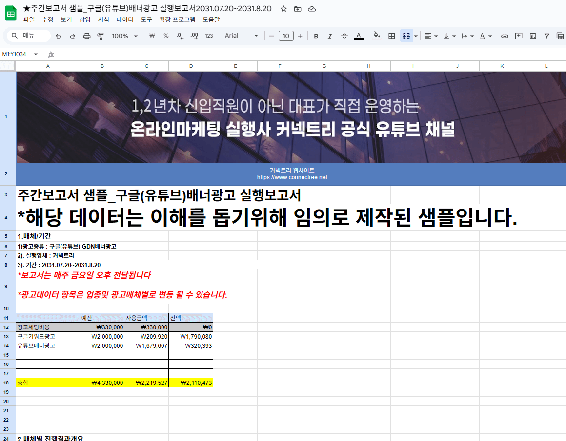 공공기관 마케팅 주간보고서 샘플