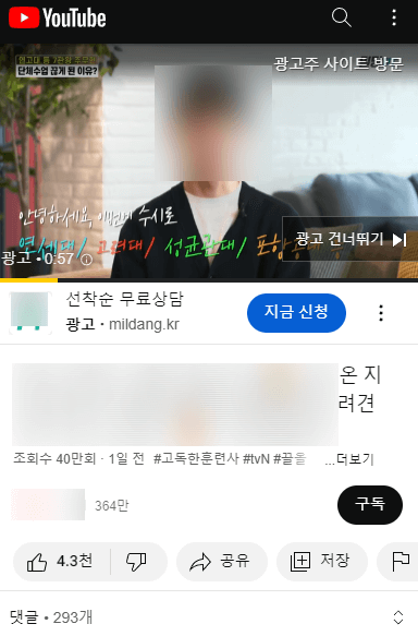 5초 스킵 인스트림광고