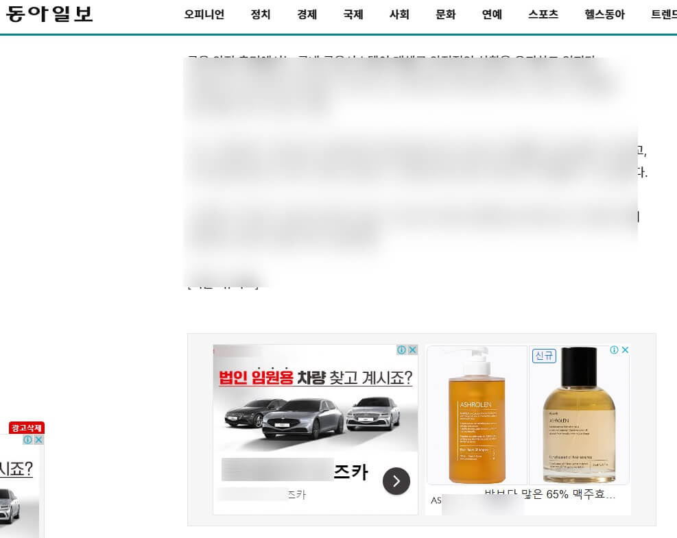 동아일보 배너광고 노출 예시