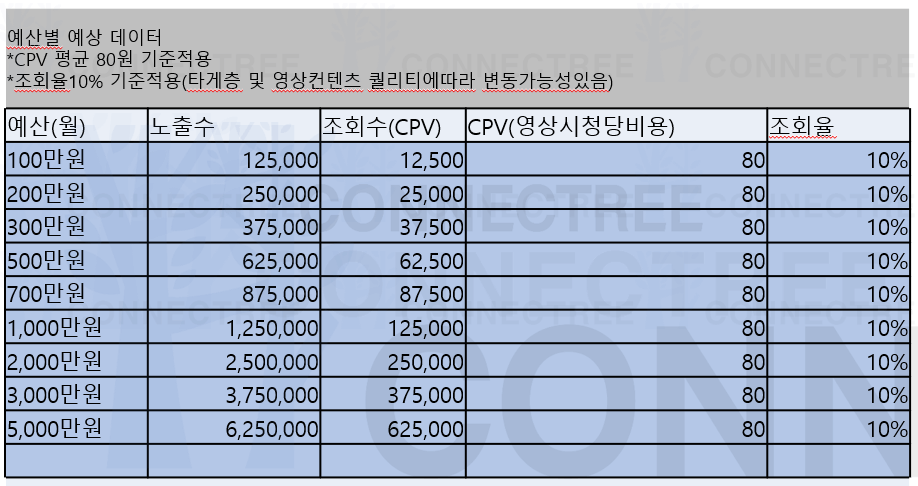 영상광고 조회당 단가