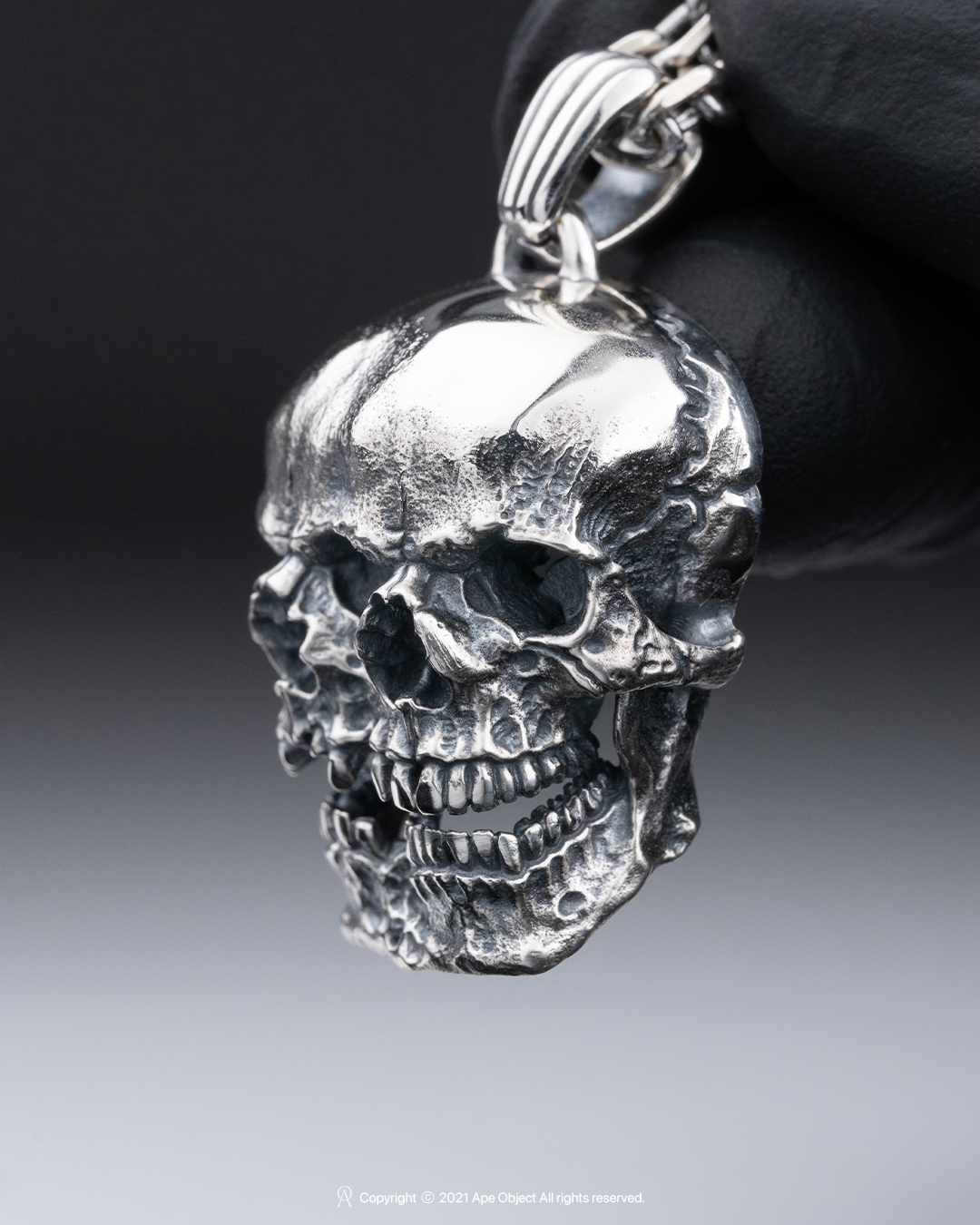 925 Sterling Silver 3D Skull Key with Fire Flame Pendant ✔️Solid ✔️Quality 