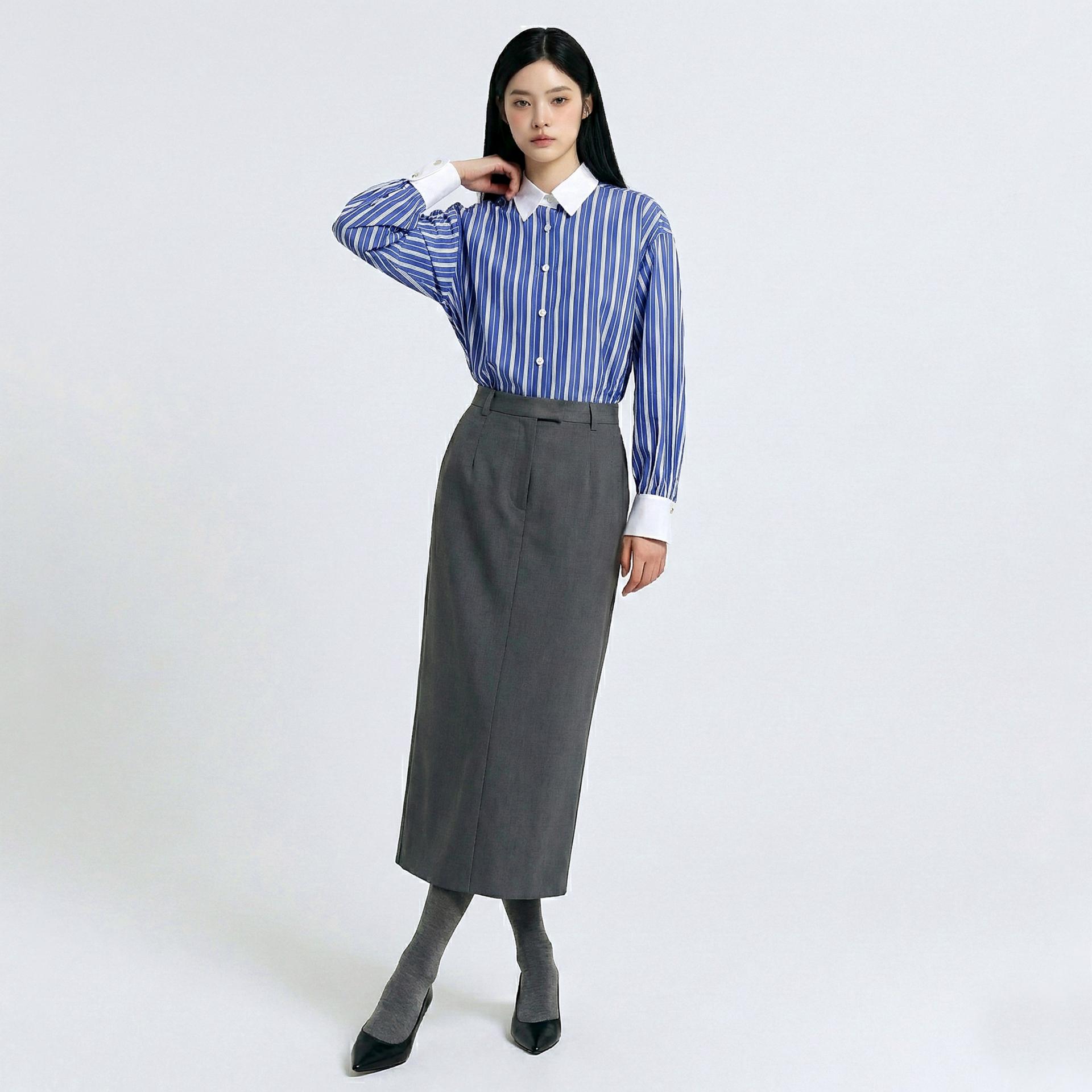 더블 스트라이프 퍼프 소매 셔츠
