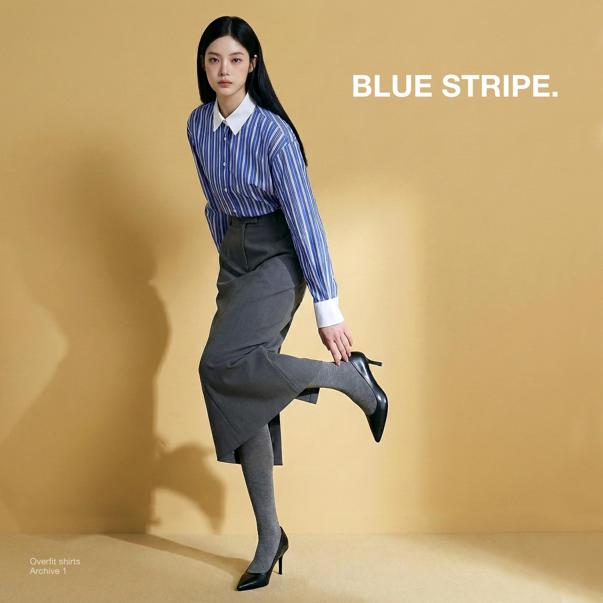 더블 스트라이프 퍼프 소매 셔츠