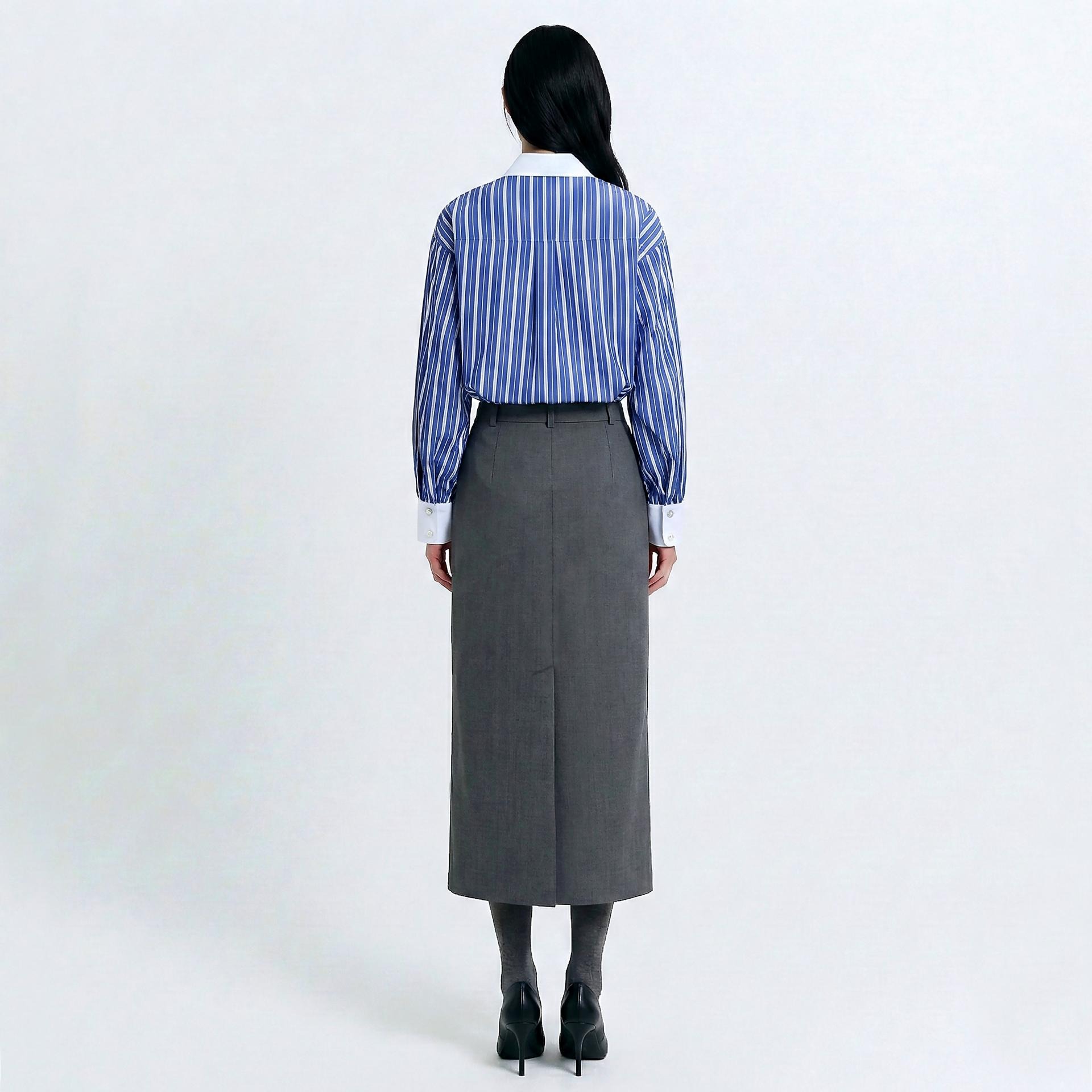 더블 스트라이프 퍼프 소매 셔츠