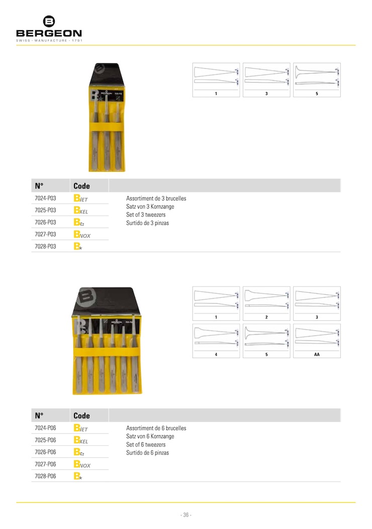 Bergeon 7024 Set of 3 Non Magnetic Tweezers