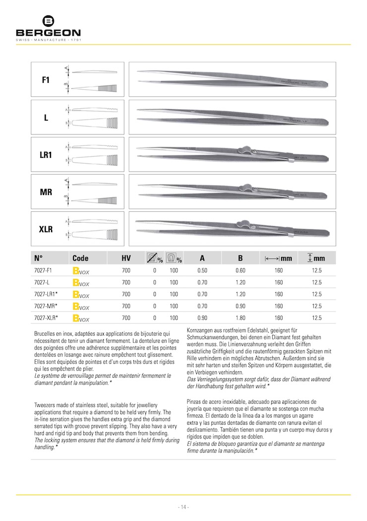 Bergeon 7027-L Stainless Steel Diamond Tweezers Large Tips | Esslinger