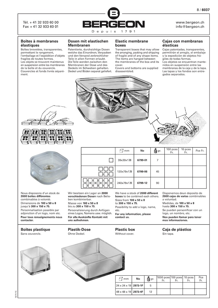 Bergeon Square Plastic Boxes with Elastic Membrane 39mm x 39mm | Esslinger