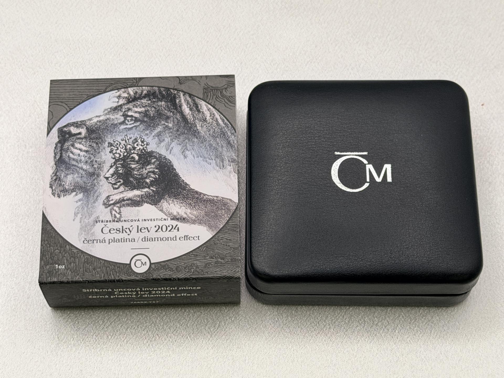 2024 Niue Czech Lion Black Platinumwith Diamond Eﬀect 1 oz Silver Coin