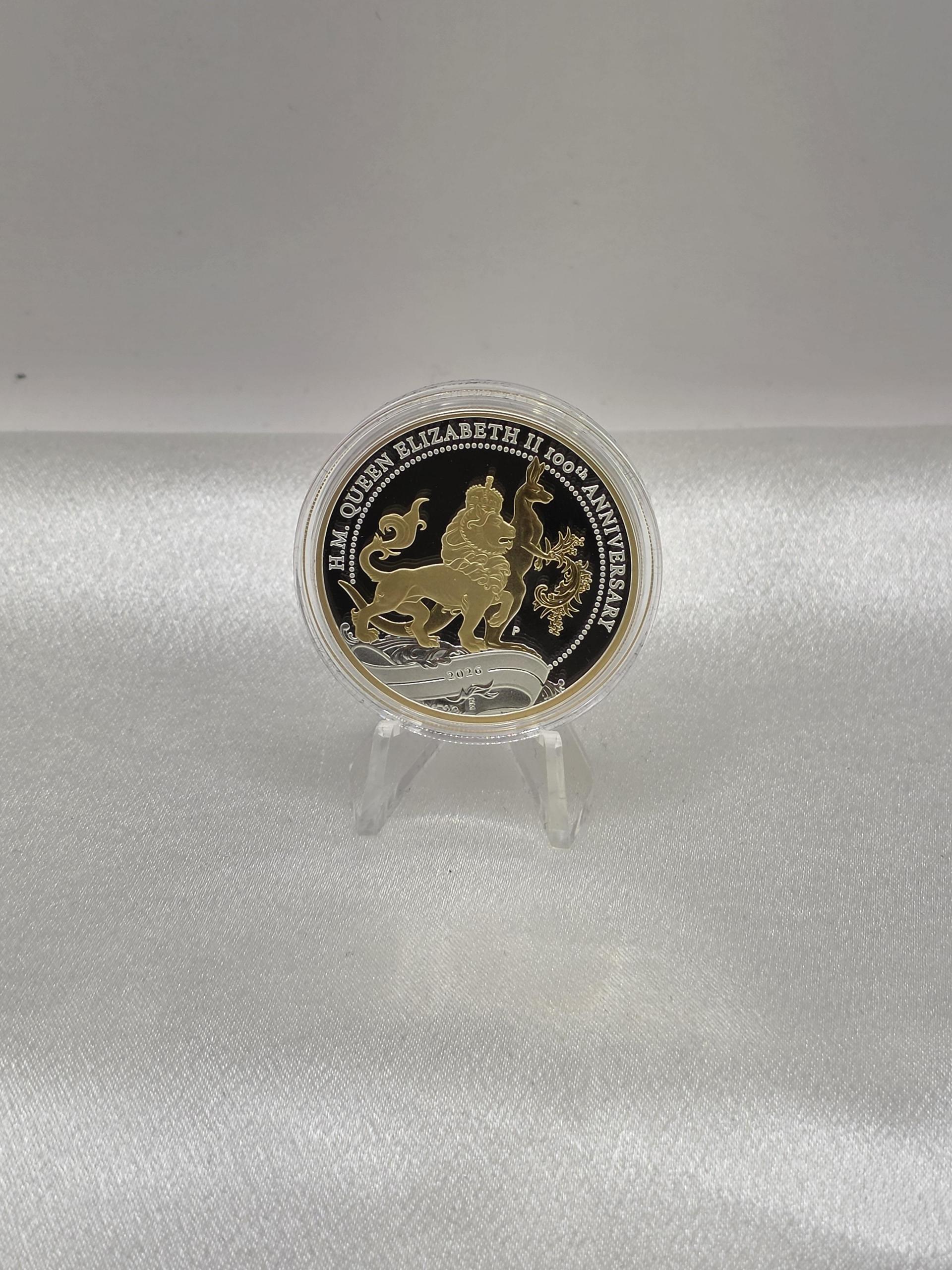 2026 H.M. Queen Elizabeth II 100th Anniversary 1oz Silver Proof Gilded $1 Coin