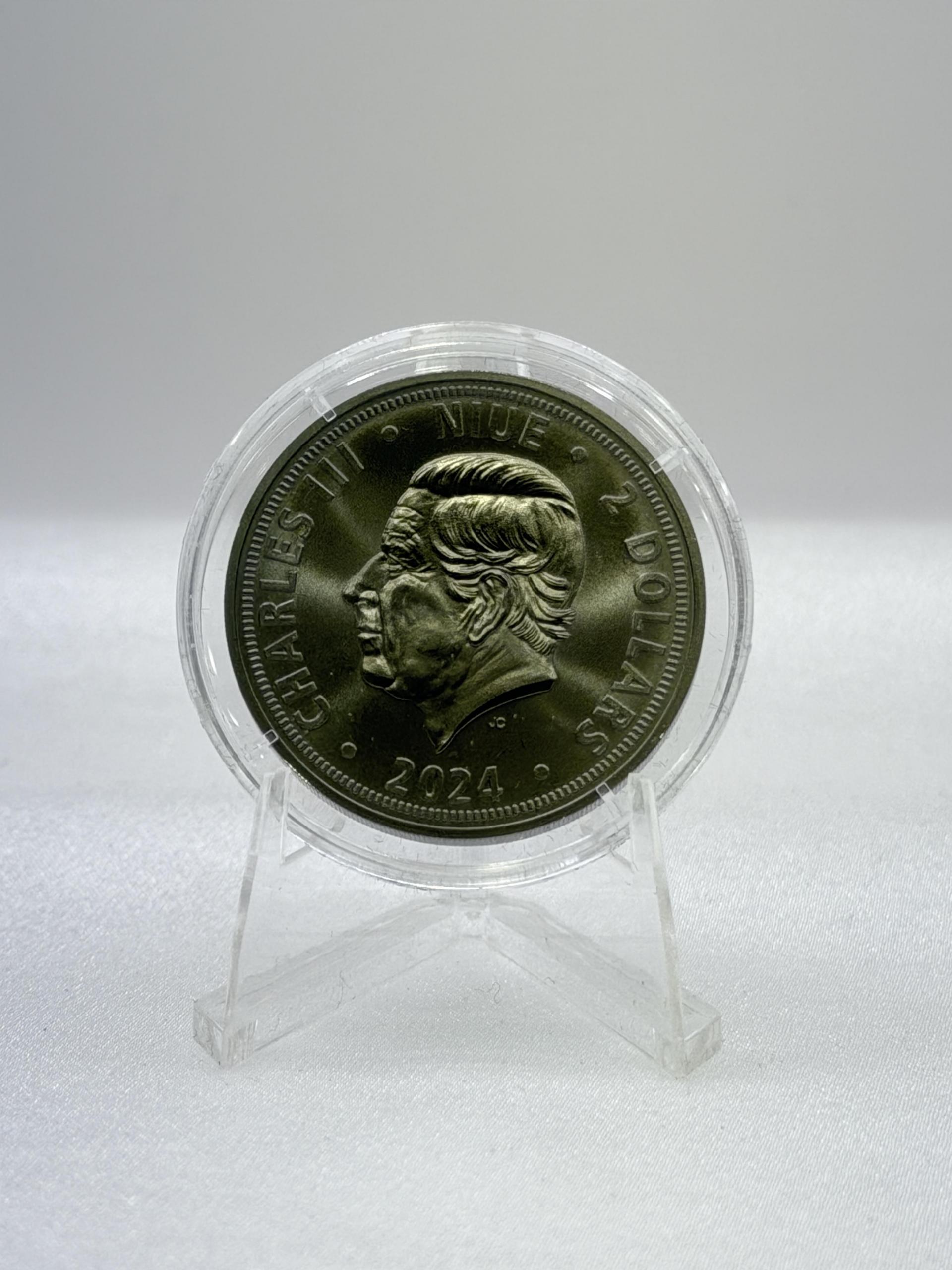 2024 Niue Czech Lion Black Platinumwith Diamond Eﬀect 1 oz Silver Coin