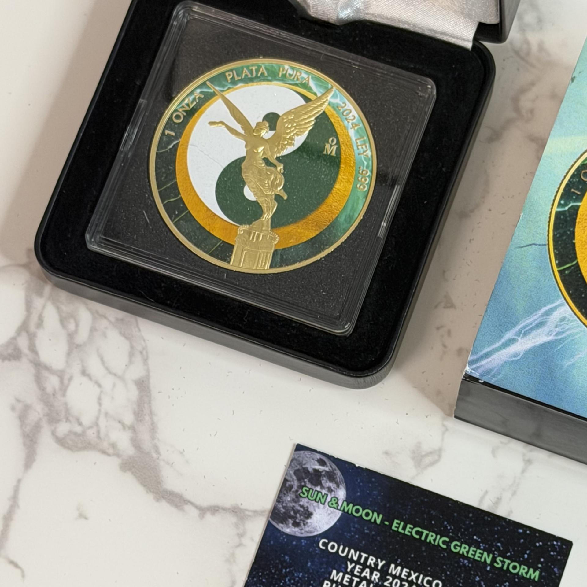 2024 Mexico Libertad Sun & Moon Electric Green Storm 1 oz Silver Coin