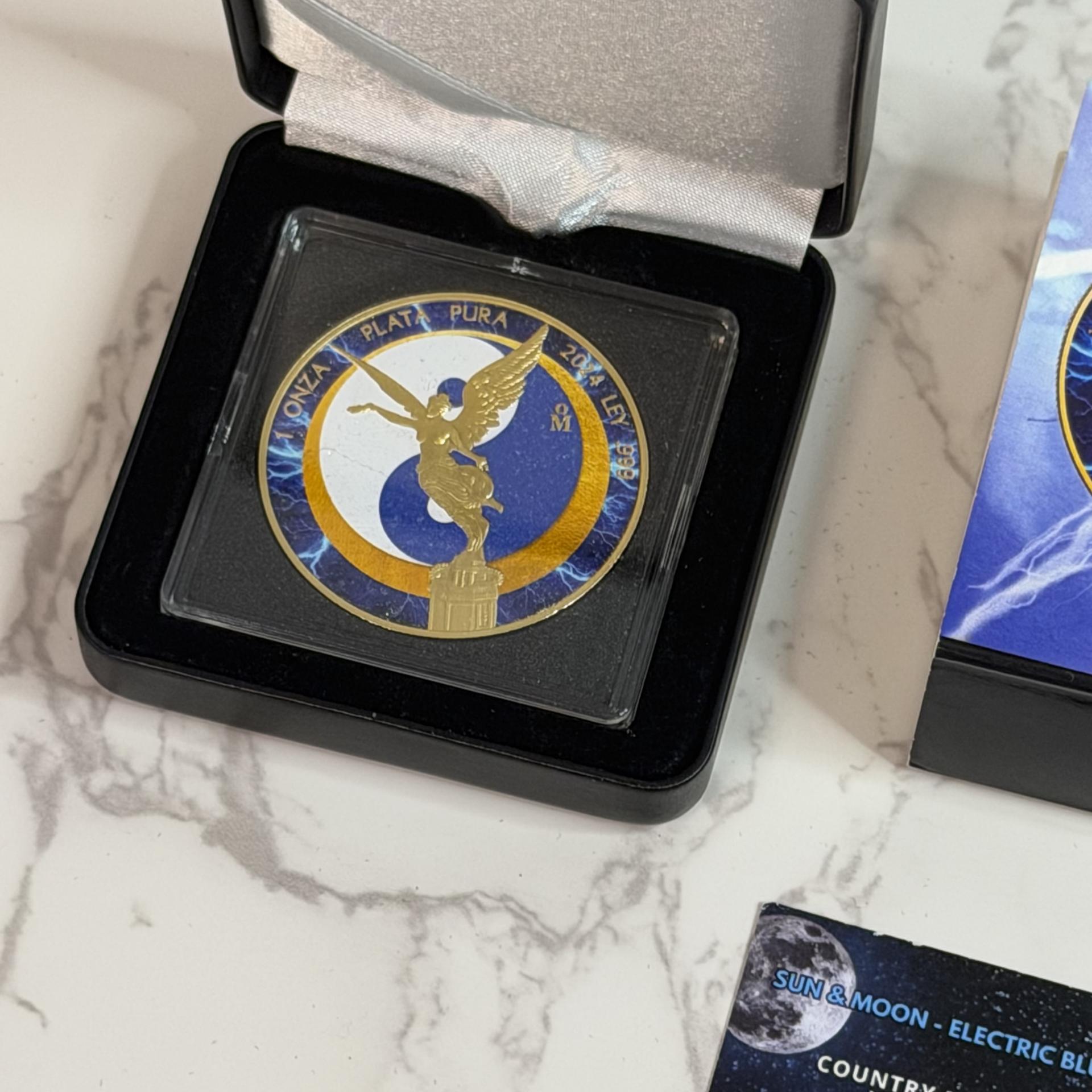 Libertad Sun & Moon Electric Blue Storm Diamond Dust Silver Gilded Coin 1 Oz 2024