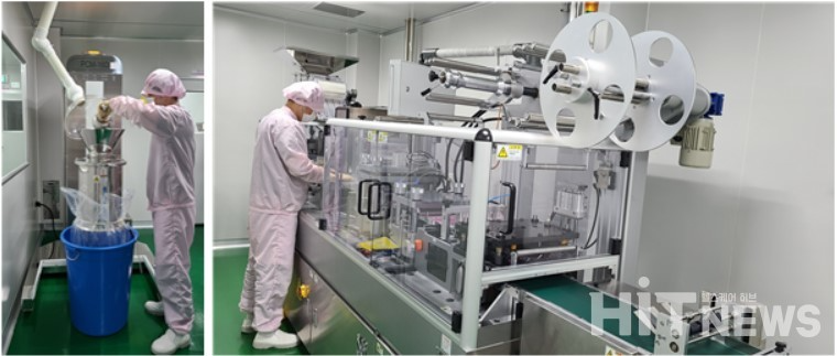 지엘파마 생산팀 관계자가 여성호르몬제 제품 생산 업무를 수행하고 있다.