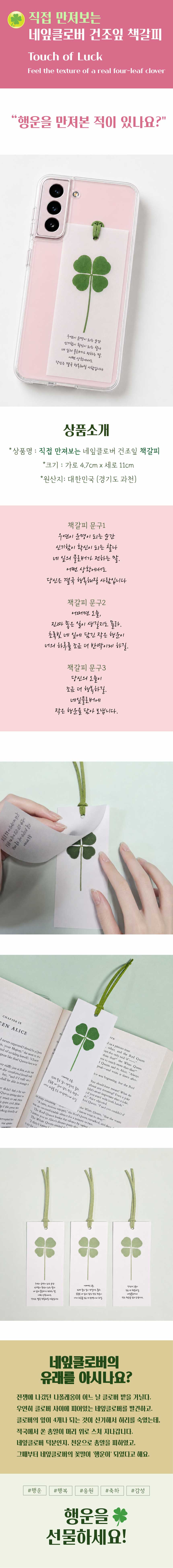진짜 네잎클로버 건조잎 책갈피