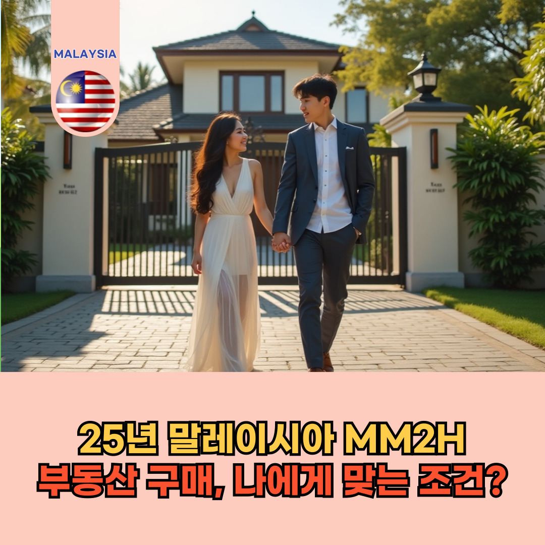 말레이시아 주택 앞에서 서로 바라보고 있는 30대 한국인 부부