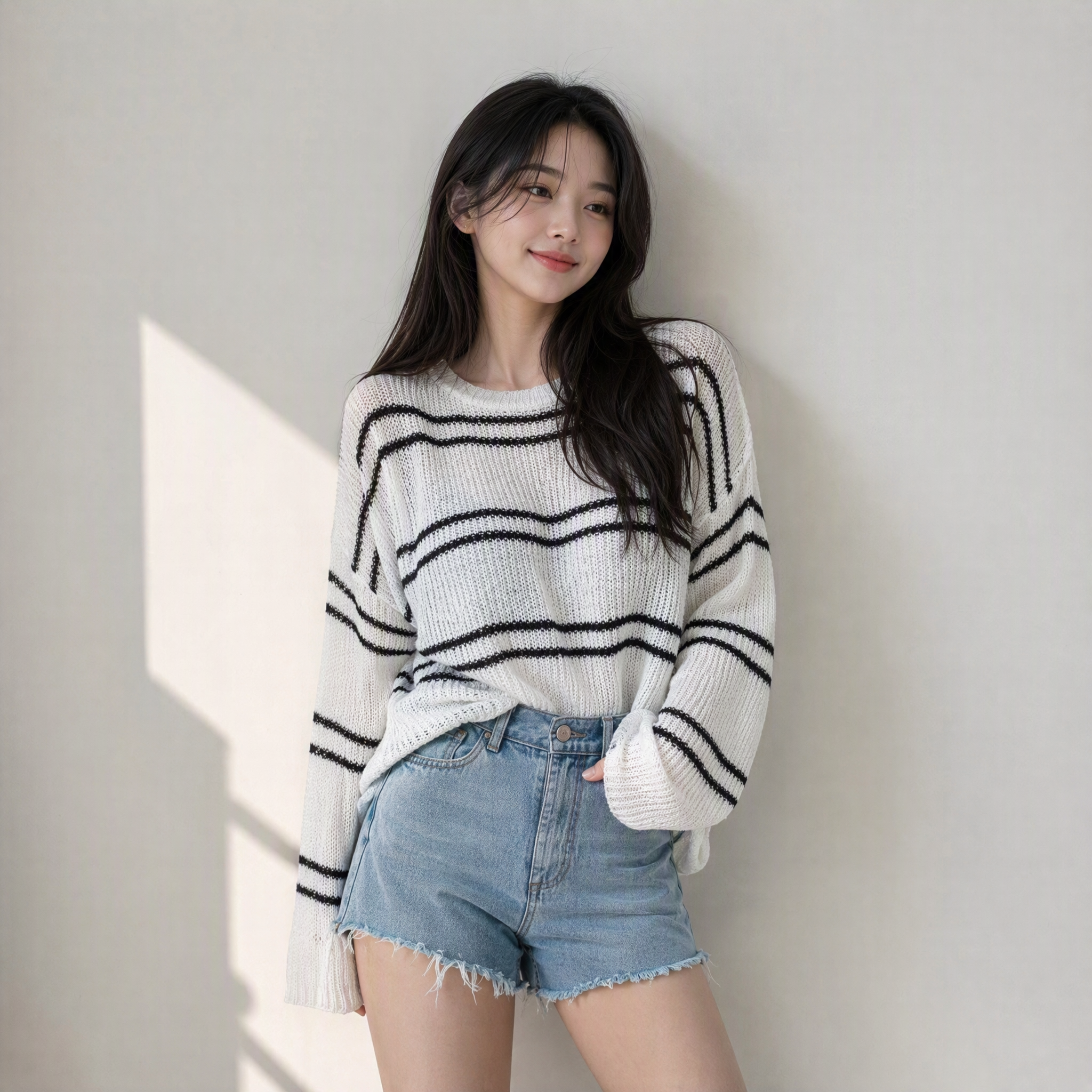 루즈핏 단가라 크롭니트