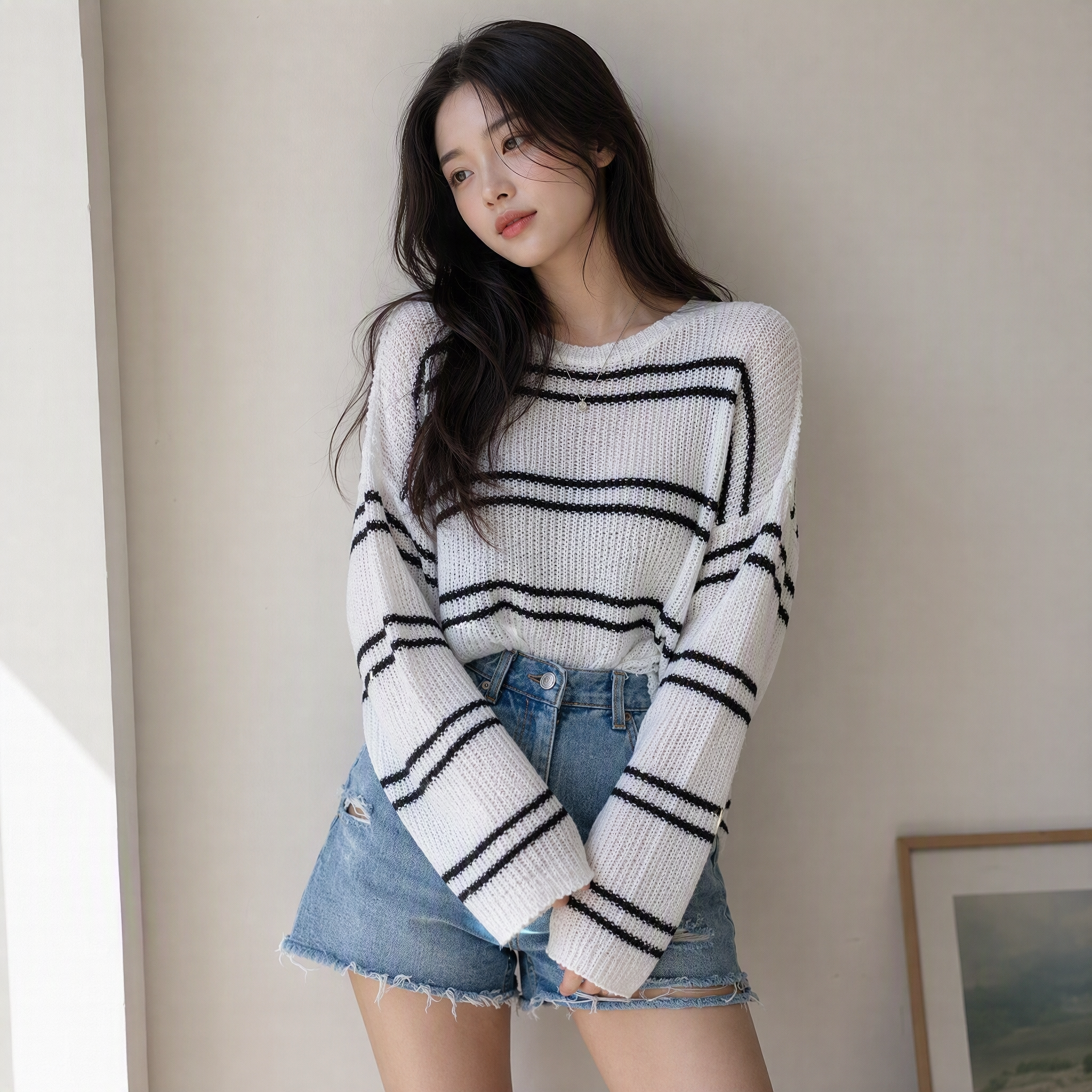 루즈핏 단가라 크롭니트