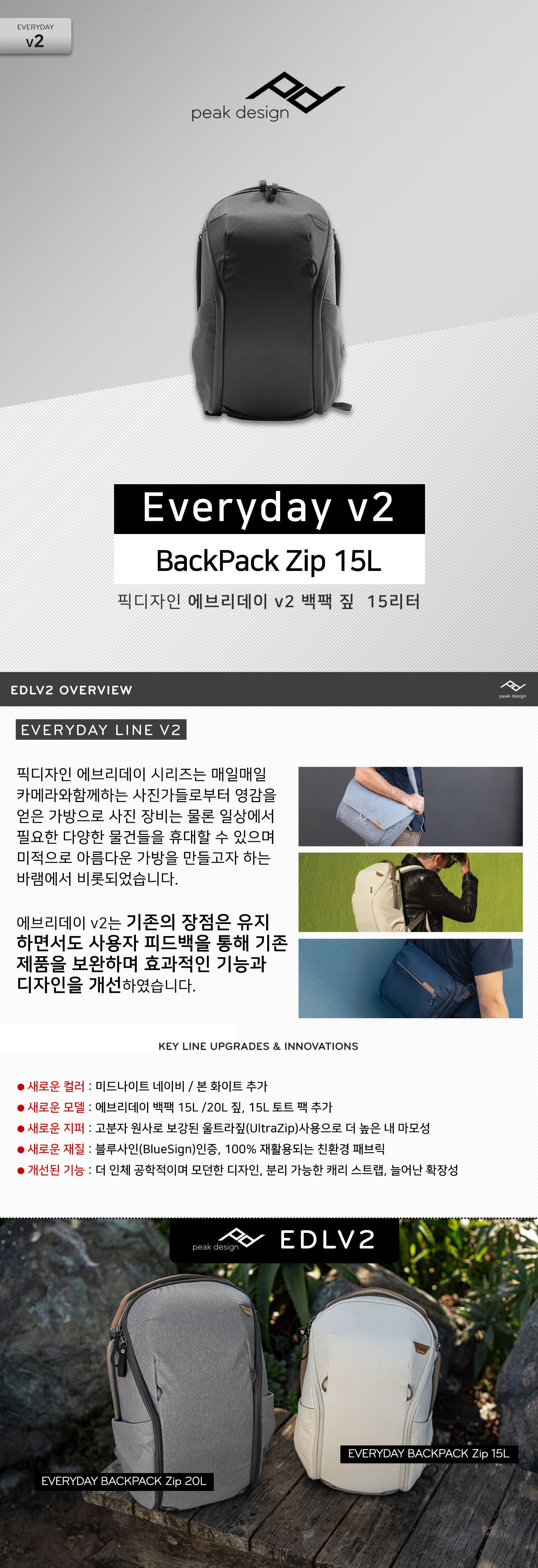 peak design Everyday v2 Backpack Zip 15L Black   긮 v2  ¤ 15L 