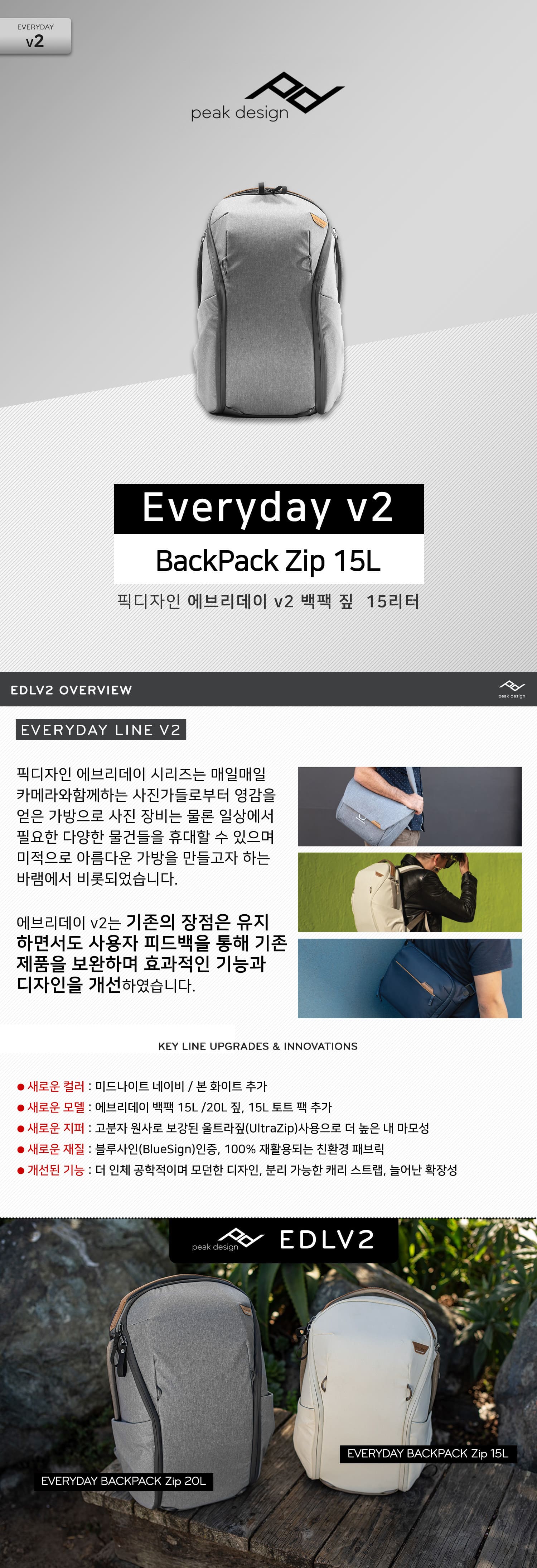 peak design Everyday v2 Backpack Zip 15L Ash   긮 v2  ¤ 15L ֽ